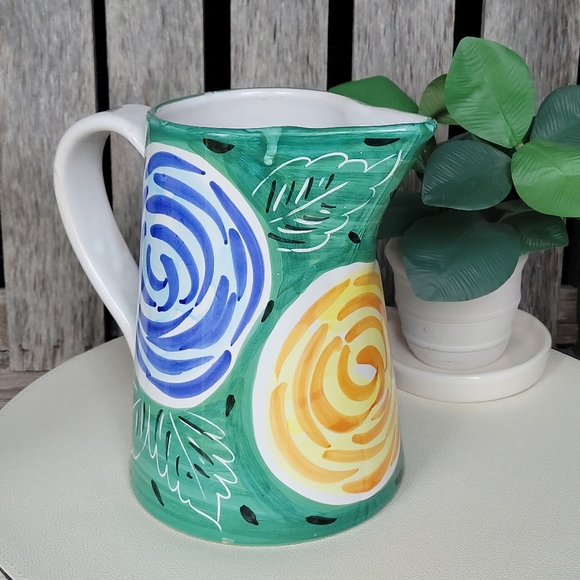 Pier 1 Pitcher Handpainted Glazed Watercolor Florals - Picture 1 of 13